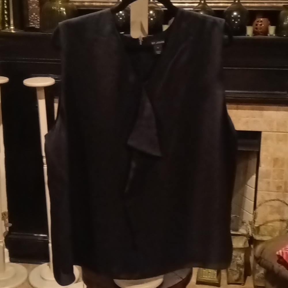 FINAL PRICE NWT ST. JOHN silk caviar black sheer v-neck blouse/flare in front XL - Picture 9 of 16